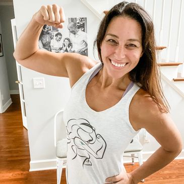 Christina's sweaty selfie with jasmine strong tank from Disney